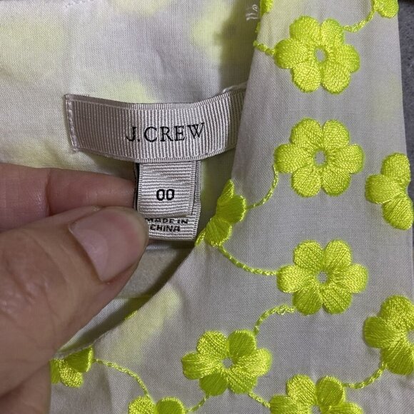 J. Crew Women's Floral Embroidered  100% Cotton‎ Top White Neon Yellow Size 00 - Picture 4 of 10